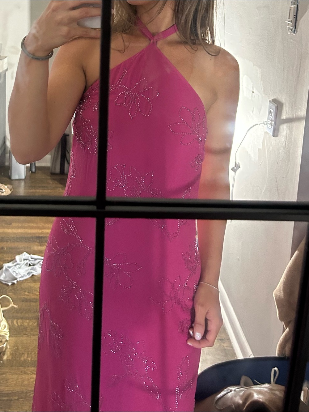 Peppermayo Fuchsia Beaded Halter Gown